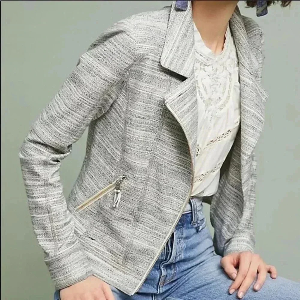NWT Anthropologie Caitlin Knit Moto Jacket Sz Med - Picture 1 of 8